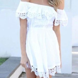 Off the Shoulder Dress w/ Lace Trim